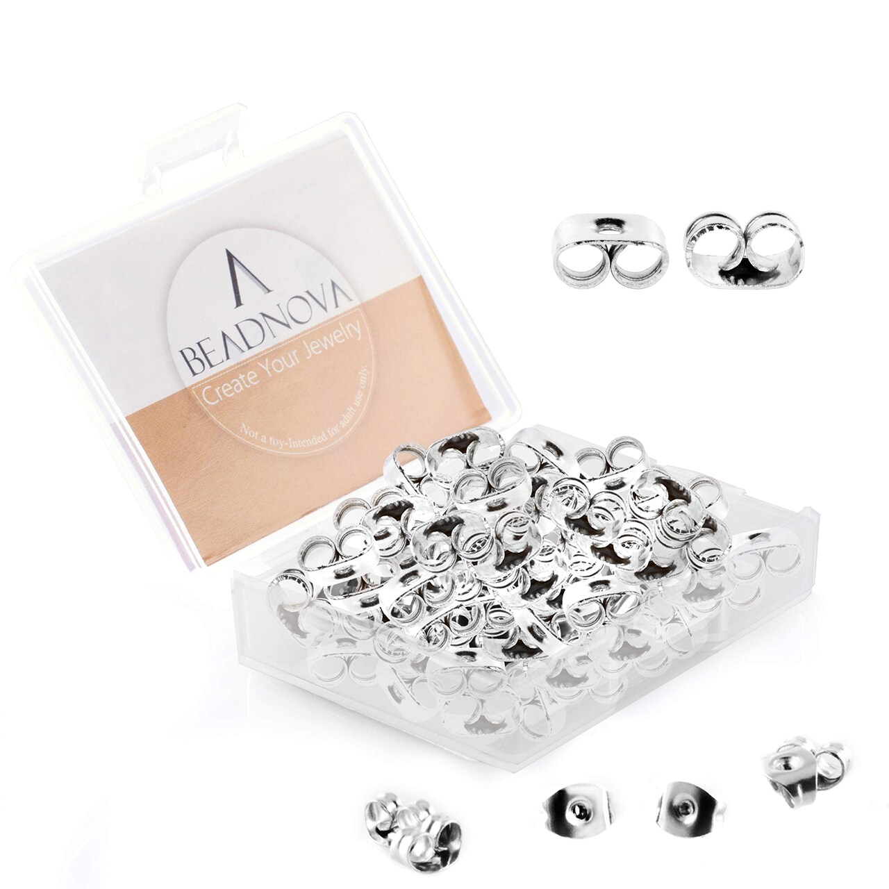 BEADNOVA Earring Backs Stainless Steel Earring Backings for Studs Hypoallergenic Surgical Locking Ear Stud Backs for Posts (60 pcs)